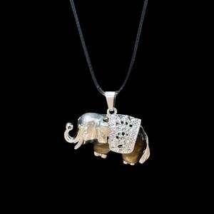 Tiger’s Eye Traveling Elephant Pendant Black Cord Necklace